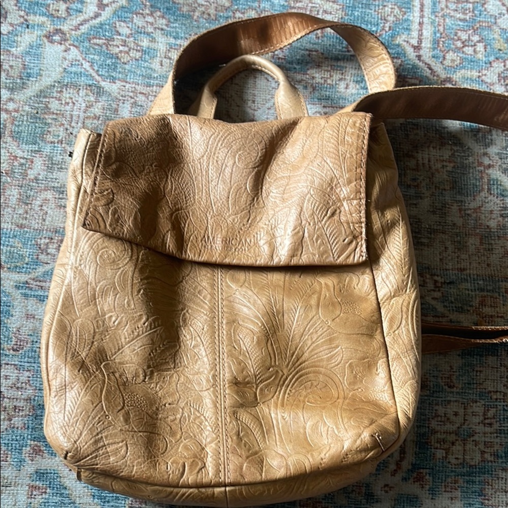 Tan Leather Backpack with Fold-Over Flap